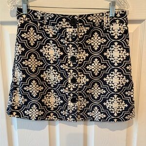 J. Crew Navy and White Patterned Mini Skirt